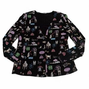 Vintage 90’s Kitschy Novelty Print Cardigan Women’s Medium Acetate Maximalist